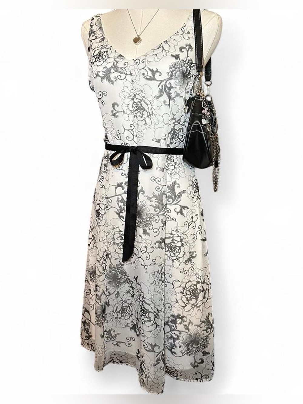 Vintage Emergency Exit White Black Floral A-Line Dress 90s Fairycore Whimsygoth